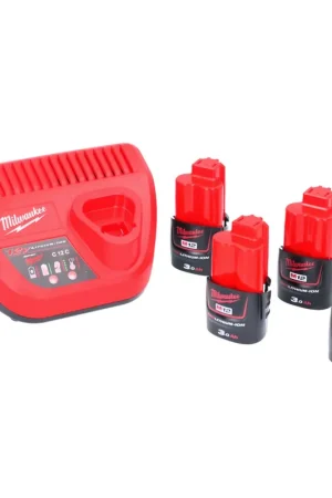 Kit de démarrage de batterie Milwaukee M12 NRG-304 4x batterie Li-Ion 12 V 3,0 Ah / 3000 mAh (4x 4932451388) + chargeur M12-C12C (4932352000) Acheter Direct