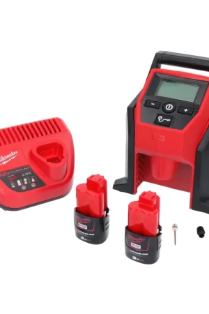 Compresseur de batterie Milwaukee M12 BI-302C 12 V + 2x batteries 3,0 Ah + chargeur Promotion Saisonnière