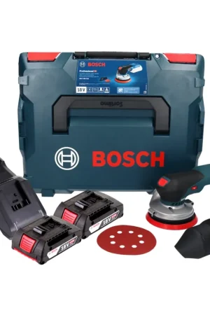 Bosch GEX 18V-125 Ponceuse excentrique professionnelle sur batterie 18 V 125 mm sans balais + 2x batterie 2,0 Ah + chargeur + L-BOXX Prix Bas