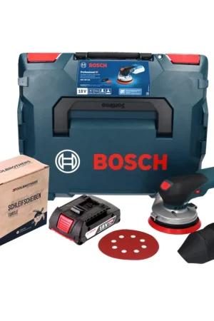 Bosch GEX 18V-125 Ponceuse excentrique professionnelle sur batterie 18 V 125 mm sans balais + 1x batterie 2,0 Ah + 1x kit de ponçage Toolbrothers TURTLE + L-BOXX - sans chargeur Certifié