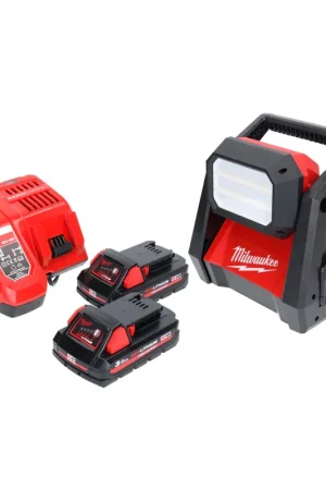 Vente Flash Milwaukee M18 HOAL-302FC Lampe de chantier LED sans fil 4000lm 18V + 2x Batteries 3,0Ah + Chargeur
