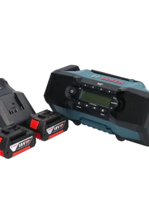 Acheter En Ligne Bosch GPB 18V-2 SC Radio de chantier professionnelle sur batterie 18 V DAB+ Bluetooth AUX + 2x batteries 5,0 Ah + chargeur