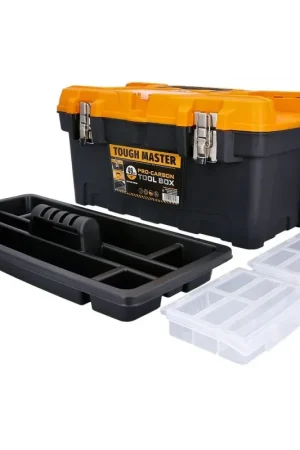 Nouvel Arrivage Boîte à outils en plastique TOUGH MASTER, taille moyenne, 26 x 49 x 24,6 cm, avec étagère, compartiments amovibles, compartiment intérieur, serrure ( ‎UPT-4006 )