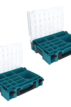 Makita MAKPAC 1 Organizer Set 2x mallettes pour petites pièces 395 x 295 x 110 mm ( 2x 191X80-2 ) avec 13x inserts de boîte Commander Maintenant