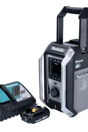 Bon Marché Makita DMR 115 RA1B radio de chantier à batterie 12 V - 18 V Bluetooth DAB+ IP65 noir + 1x batterie 2,0 Ah + chargeur