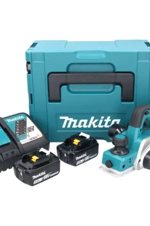 Makita DKP 180 RTJ Rabot sans fil 18 V 82 mm + 2x batterie 5,0 Ah + chargeur + Makpac Populaire