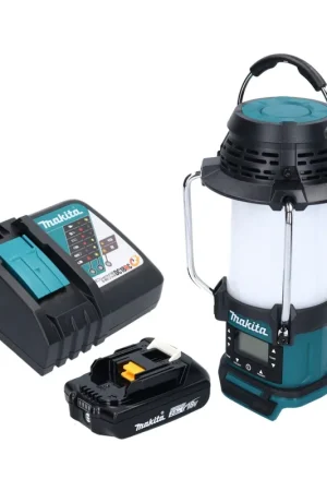 Promotion Saisonnière Makita DMR 055 RA1 Radio sans fil 18 V FM avec lanterne 360 Lampe de poche + 1x batterie 2,0 Ah + chargeur