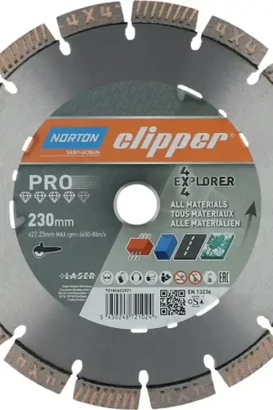 Achetez Aujourd'hui NORTON CLIPPER Disque à tronçonner diamant 4 x 4 Explorer D. 230 mm perçage de 22,23 mm ( 4000818801 )
