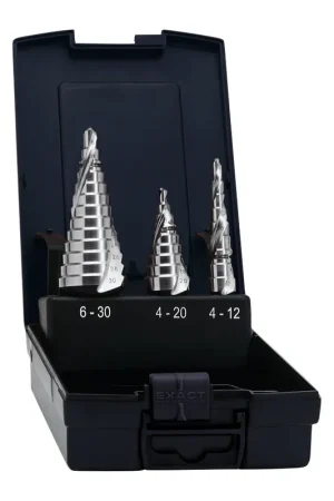 Exact Set de forets étagés ROTASTOP 4 - 30 mm, 3pcs. Rainure en spirale HSS (07004) Top Vente