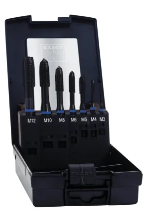 Authentique Exact HM7 Set de Tarauds mécaniques : M3 - M12, HSS-E VAP Forme B métriques pour acier inoxydable, 7 pcs. ( 42305 )