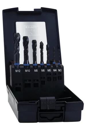 Marque Exact HM7 Set de Tarauds mécaniques : M3 - M12, HSS-E VAP 35° RSP métriques pour acier inoxydable, 7 pcs. ( 43654 )