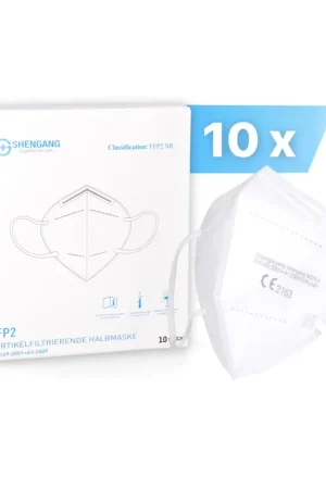 Dernière Chance Shengang Masque 10x FFP2 certifié CE, conforme à la pharmacie, bouche souffle, nez, 5 plis ISO9001: 2015 / EN149 2001 A1: 2009