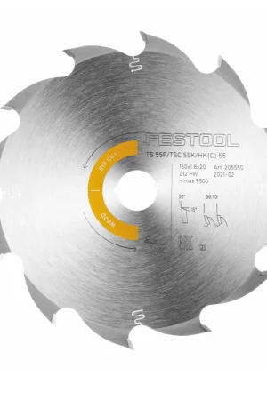 Festool Wood Rip Cut HW 160 x 1,8 x 20 mm PW12 Lame de scie circulaire (205550) pour TS 55 F, TSC 55 K & HK 55, HKC 55 Prix Cassé