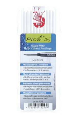 Pica DRY Mines de recharges spéciales résistantes au jet d'eau blanc - 10 pièces (4043) Quantité Limitée