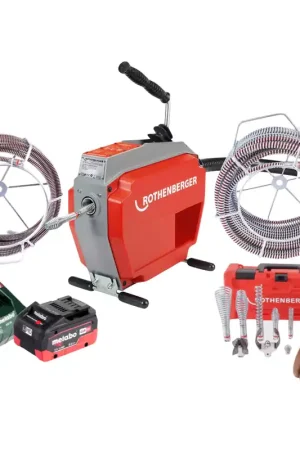 Rothenberger R600 VarioClean Machine de nettoyage de tuyaux sur batterie 18 V + 1x batterie 8,0 Ah + chargeur + kit d'outils en spirale DuraFlex ( 1000003346 ) Prix Bas