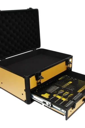 Toolbrothers TX mallette à outils en aluminium jaune pour visseuse à chocs sans fil et perceuse à percussion + Jeux de forets 70 pièces + Insert en mousse cube Expédition Rapide