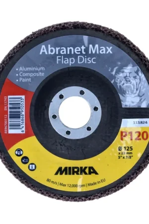 Meilleur Choix Mirka ABRANET MAX T29 Set de disques à lamelles 125mm, 22 mm, ALOX 120, roue à lamelles pour aluminium, composites, peinture, 20 pcs. (20x 8896700112)