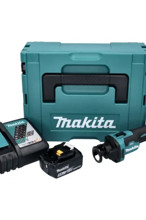 Makita DCO 181 RT1J Affleureuse plaque de plâtre sans fil 32000 tr/min Brushless 18V + 1x Batterie 5,0 Ah + Chargeur + Coffret Makpac Prix Cassé