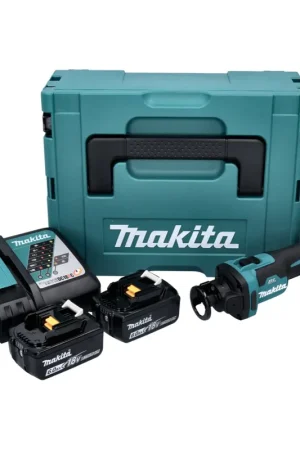 Offre Du Jour Makita DCO 181 RGJ Affleureuse plaque de plâtre sans fil 32000 tr/min Brushless 18V + 2x Batteries 6,0 Ah + Chargeur + Coffret Makpac