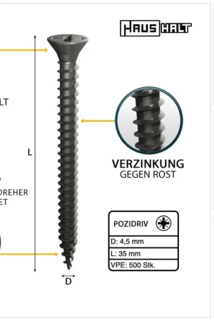 Vente Directe HausHalt Vis à bois universelle 4,5 x 35 mm PZ2 - 500 pièces (000051371164)