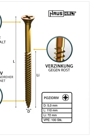 HausHalt Vis à bois universelle 5,0 x 110 mm PZ2 - 100 pièces (000051371184) Offre Spéciale