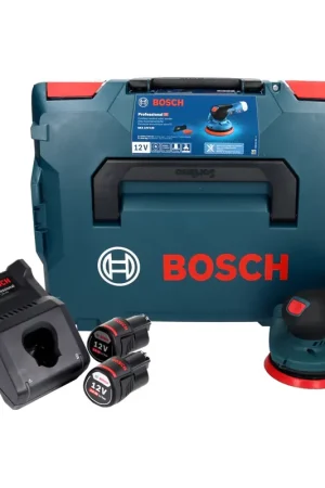 Authentique Bosch GEX 12V-125 Professional Ponceuse orbitale sans fil 12 V 125 mm brushless + 2x Batteries 3,0 Ah + Chargeur + L-Boxx