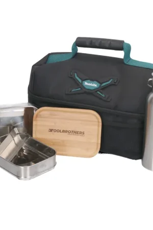 Toolbrothers Kit déjeuner avec sac isotherme Makita + Toolbrothers Fan boîte à pain en acier inoxydable à 2 étages avec couverture en bambou 1340 ml + gourde en acier inoxydable 500 ml Meilleur Choix