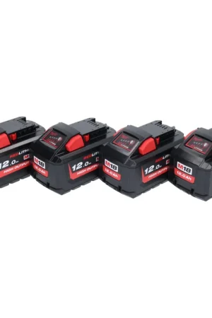 Milwaukee Set M18 HB12 High Output: 4x Batteries 12,0Ah 18V Li-Ion avec indicateur de charge (4x 4932464260) Quantité Limitée