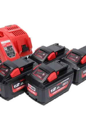 Milwaukee Pack M18 NRG-1203: 4x Batteries 12,0Ah 18V Li-Ion (4x 4932464260) + Chargeur M12-18 FC (4932451079) Pas Cher