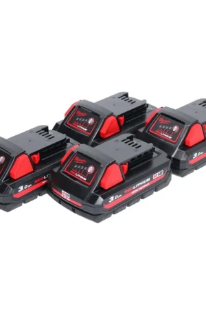 Bon Plan Milwaukee M18 HB3 High Output 4x 18 V 3,0 Ah / 3000 mAh Batterie Li-Ion ( 4x 4932471069 ) avec indicateur de charge
