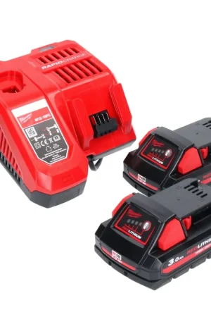 Produit De Marque Milwaukee M18 NRG-302 Kit de démarrage sans fil haute puissance 2x 18 V 3,0 Ah / 3000 mAh batterie Li-Ion ( 2x 4932471069 ) + M12-18FC chargeur ( 4932451079 )