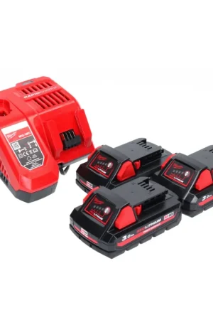 Milwaukee M18 NRG-303 Kit de démarrage sans fil haute puissance 3x 18 V 3,0 Ah / 3000 mAh Li-Ion ( 3x 4932471069 ) + M12-18FC Chargeur ( 4932451079 ) Meilleure Vente