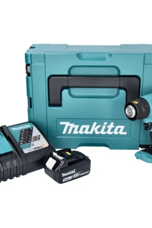 Usine Directe Makita DHG 180 RT1J Pistolet à air chaud sans fil 550°C 18V+ 1x Batterie 5,0Ah + Chargeur + Coffret Makpac
