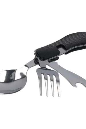 Commander Maintenant Toolbrothers 4 in 1 Multifunction - Set de couverts en noir avec cuillère, couteau, fourchette, ouvre-bouteille Equipement de camping, pliable, facile à nettoyer
