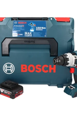 Bosch GSR 18V-150 C Professional Perceuse-visseuse sans fil 18 V 150 Nm Biturbo Brushless + 1x batterie 5,0 Ah + L-Boxx - sans chargeur Authentique