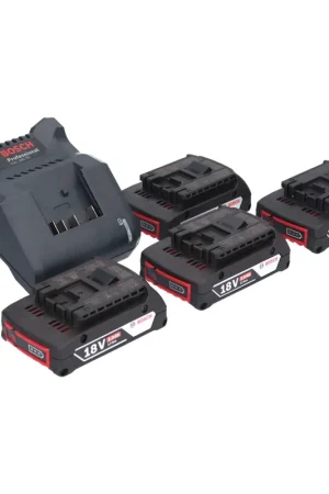 Bosch GAL 18V-20 Chargeur de batterie 10,8 - 18 V 2 A ( 2607226281 ) + 4x GBA 18 V 2,0 Ah batterie ( 4x 1600Z00036 ) Certifié