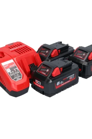 Milwaukee M18 HNRG-803 Batterie Starter Set High Output 18 V + 3x HB8 Batterie 8,0 Ah ( 3x 4932471070 ) + M12-18 FC Chargeur ( 4932451079 ) Solde