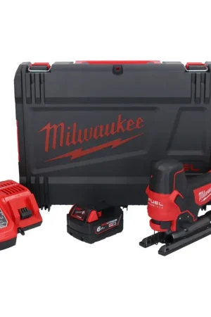 Prix Réduit Scie sauteuse sans fil Milwaukee M18 FBJS-601X 18 V brushless + 1x batterie 6.0 Ah + chargeur + boitier HD