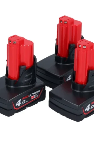 Milwaukee Set de 3 batteries à insertion M12 B4 4,0 Ah/4000 mAh 12V Li-Ion (3x 4932430065) Vente Flash