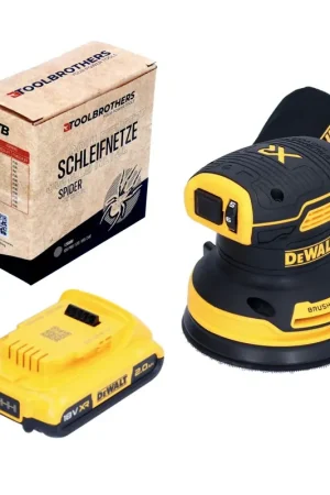 DeWalt DCW 210 N Ponceuse excentrique sans fil 18 V 125 mm Brushless + 1x batterie 2,0 Ah + 1x Toolbrothers SPIDER Set filet de ponçage - sans chargeur Remise