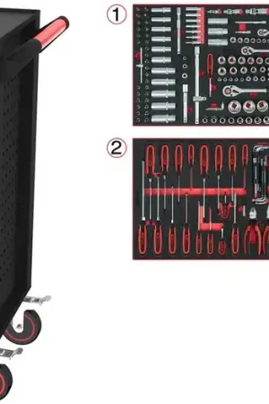KS TOOLS ECOline Servante d'atelier NOIR/ROUGE avec 7 tiroirs et 515 outils d'excellente qualité ( 897.7515 ) Super Prix