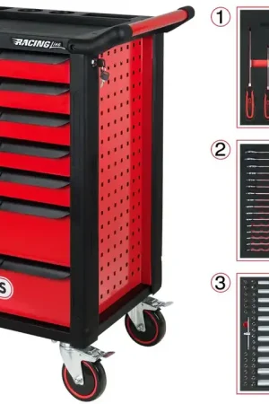 KS TOOLS RACINGline Servante d'atelier NOIR/ROUGE avec 7 tiroirs et 215 outils d'excellente qualité ( 826.7215 ) Paiement Sécurisé