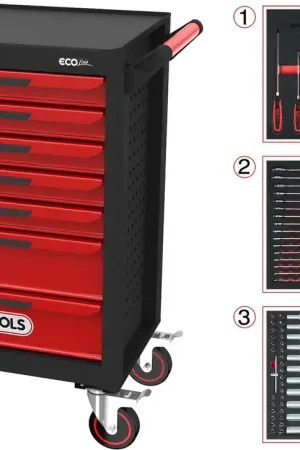 Commander Vite KS TOOLS ECOline Servante d'atelier NOIR/ROUGE avec 7 tiroirs et 215 outils d'excellente qualité ( 897.7215 )