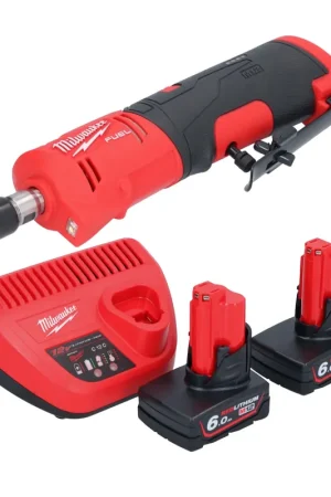 Promotion Saisonnière Meuleuse droite à batterie Milwaukee M12 FDGS-602 12 V 6 / 8 mm sans balais + 2x batteries 6,0 Ah + chargeur