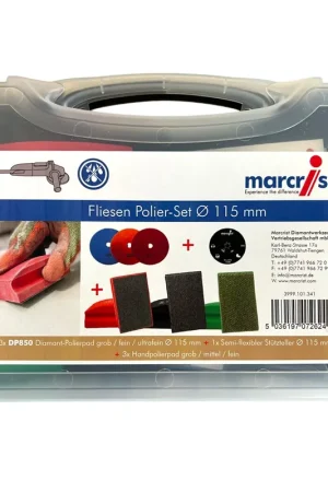 Offre Du Jour Marcrist Set de polissage de carrelage 115mm + 1x plateau de polissage velcro + 3x disque diamant velcro + 3x pad de polissage manuel ( 3999.101.341 ) + mallette