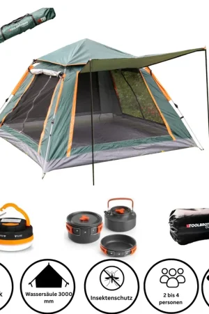 Prix Bas Toolbrothers Outdoor Camping-Set Tente pour 2-4 personnes Tente hydraulique Pop-Up + équipement de camping 13 pcs.