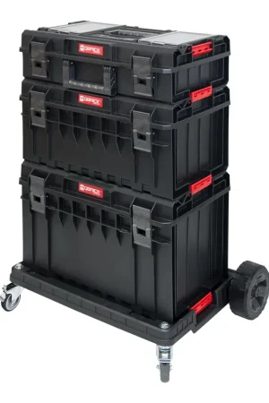 Qbrick System ONE Chariot à outils 4 en 1 Set 200 2.0 Profi + 350 2.0 Profi + 450 2.0 Profi Mallette à outils + plate-forme de transport Certifié