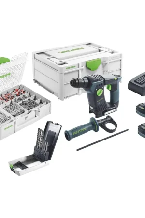 Remise Marteau perforateur sans fil Festool BHC 18 HPC 4.0 I-Plus 18 V 25 Nm 1,8 J SDS Plus sans balais + 2 batteries 4,0 Ah + chargeur + assortiment de 650 vis et chevilles + jeu de 7 marteaux perforateurs SDS + systainer