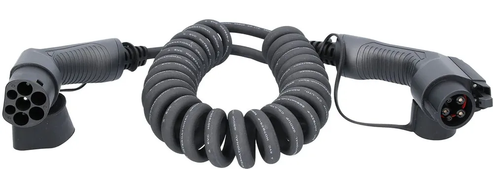 Réduction KS TOOLS Câble de charge efuturo spiralé, connecteur du type 2 vers le type 1, monophase, jusqu’à 7,4 kW, 32 A, 230 V, mode 3, 5 mètres ( 117.7330 )