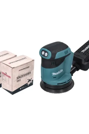 Makita DBO 180 Z Ponceuse excentrique sans fil 18 V - 125 mm + 2x Sets de ponçage Toolbrothers TURTLE - sans batterie, sans chargeur Dernier Modèle